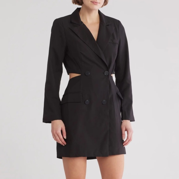 NEW KNOW ONE CARES Black OPEN BACK Blazer TUXEDO Crepe COCKTAIL Mini DRESS M - Picture 3 of 11